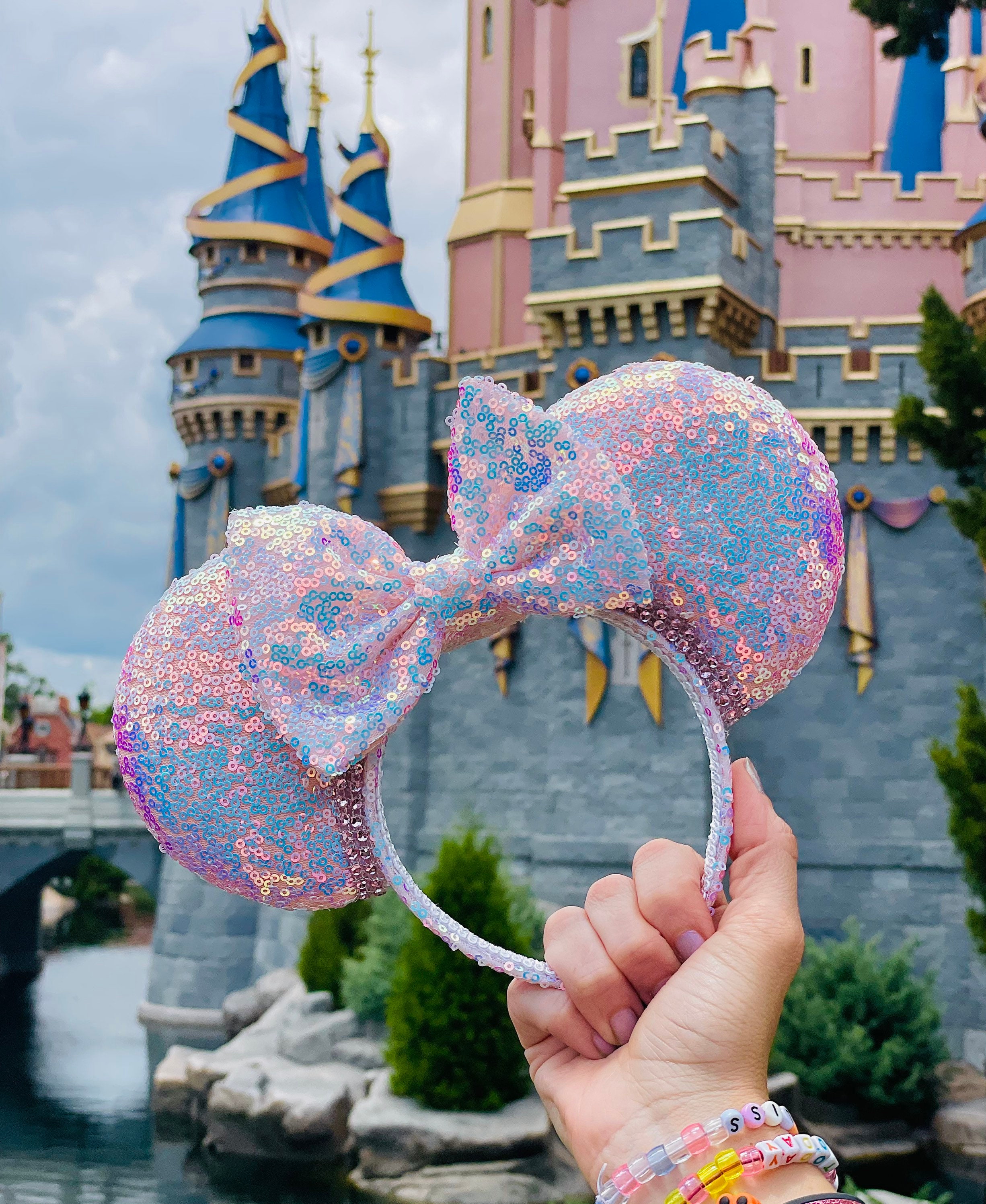 Cotton Candy Iridescent Sequin Ears, White, Pink, Blue  display picture 1