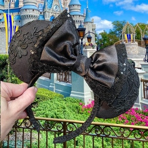 Addicted to Black Couture Mouse Ears, Solid Black Mickey Ears, Lace Minnie Ears, Flower Ears, Sequin Ears,  Fancy Black Ears, Neutral Ears