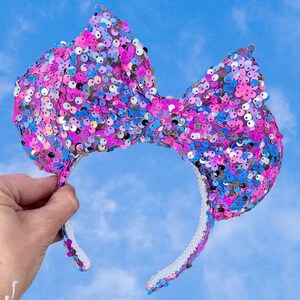 Disney Minnie & Mickey Mouse Sequin Bow Ear Headband Blue Purple Red Stars Pixar Stars Disney Minnie and Mickey Inspired Mouse Style  main image 3