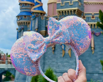 Cotton Candy Iridescent Mickey Ears, Sequin Minnie Ears, Pink Ears, Blue Ears, Sparkly Ears, Wonens Disney Ears, Iridescent Minnie Ears,Gift