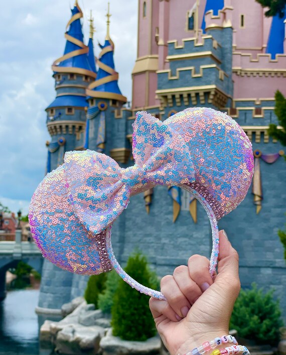 Cotton Candy Iridescent Sequin Ears, White, Pink, Blue  display picture 1