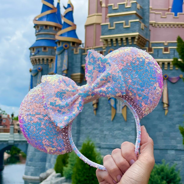 Cotton Candy Iridescent Mickey Ears, Sequin Minnie Ears, Pink Ears, Blue Ears, Sparkly Ears, Wonens Disney Ears, Iridescent Minnie Ears,Gift