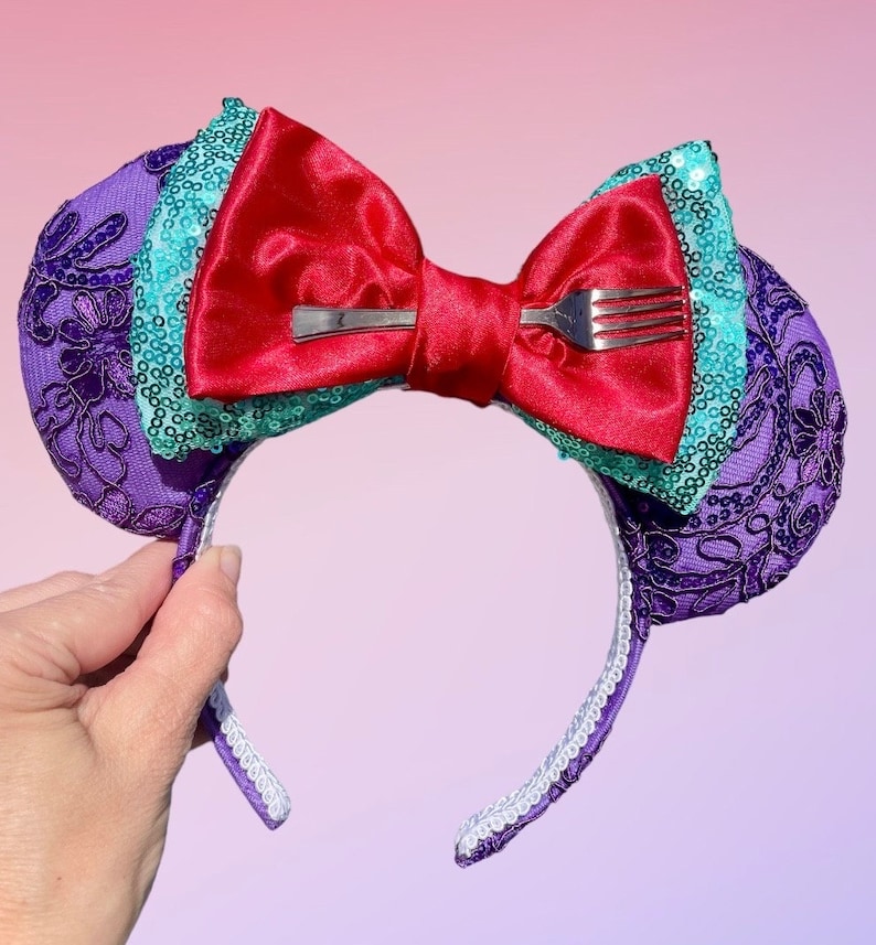 Mermaid Princess Couture Mouse Ears, Purple Ears, Lace Ears, Flower and Garden Ears, Fancy Ears, Red Ears, Teal Ears, Floral Ears Add Fork