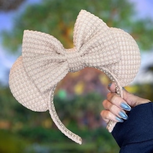 Neutral Beige Knit Textured Ears, Beige Minnie Ears, Neutral Mickey Ears, Neutral Knit Disney Ears