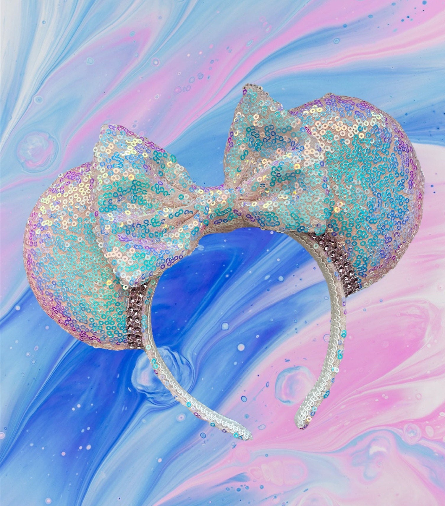 Minnie Mouse sequin Cotton Candy Ears- (NWT) Sequin Minnie Mouse Ears In Disney Hats (1968-Now) for sale  main image 2