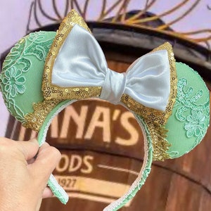 Bayou Princess Couture Ears, Green Mickey Ears, Gold Ears, Lace Minnie Ears, Floral Ears, Princess Ears, Flower Ears, Tiana Inspired Ears