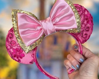 80’s Neon Inspired Minnie Ear Headband with Bows & Sequins Neon Minnie Ears - Etsy main image 4