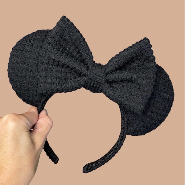 Orejas de Minnie de punto negro, diadema de ratón neutra