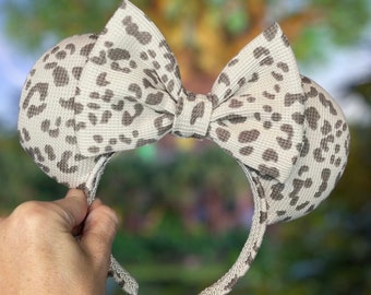 Neutral Tan Brown Leopard Print Ears, Safari Knit Animal Kingdom Minnie Headband
