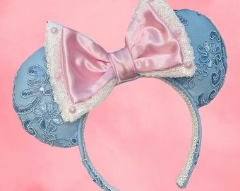 Pastel Couture Mickey Ears, Blue Minnie Ears, Floral Ears, Bo Peep Ears, Pink Ears, Flower Garden Ears, Spring Ears, Fancy Ears, Lace Ears