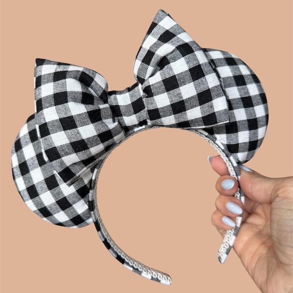 Orejas de Minnie a cuadros vichy negros con lazo abullonado