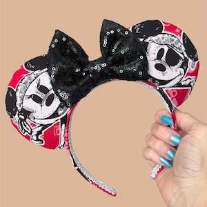 Commande personnalisée : Envoyez votre propre bandana « Soirée pirate » pour la croisière Mickey et Minnie avec oreilles de Minnie - Vous fournissez le bandana Black Sequin