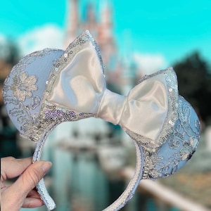 Princess Cinderella Ears, Light Blue Silver Princess Ears, Cinderella Minnie Ears