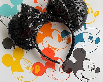 Black Sequin Mickey Ears, All Black Ears, Sequin Ears, Sparkly Ears, Princess Ears, Villain Ears, Women's Mickey Ears, Minnie Ears, Gift