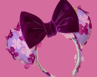 Lavender Flower and Garden Mickey Ears, Purple Floral Minnie Ears, Spring Ears, 3D Mouse Ears, Epcot Ears, Tangled, Figment, Velvet Ears