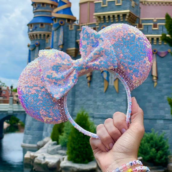 Cotton Candy Iridescent Sequin Ears, White, Pink, Blue  display picture 2