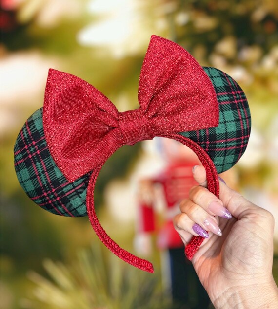Christmas Plaid Minnie Ears Holiday Headband With Sparkly  display picture 2