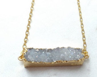 DRUZY BAR PENDANT Necklace Druzy Bar Necklace Horizontal Druzy Bar Necklace Gemstone Necklace Druzy Pendant Necklace Crystal Pendant