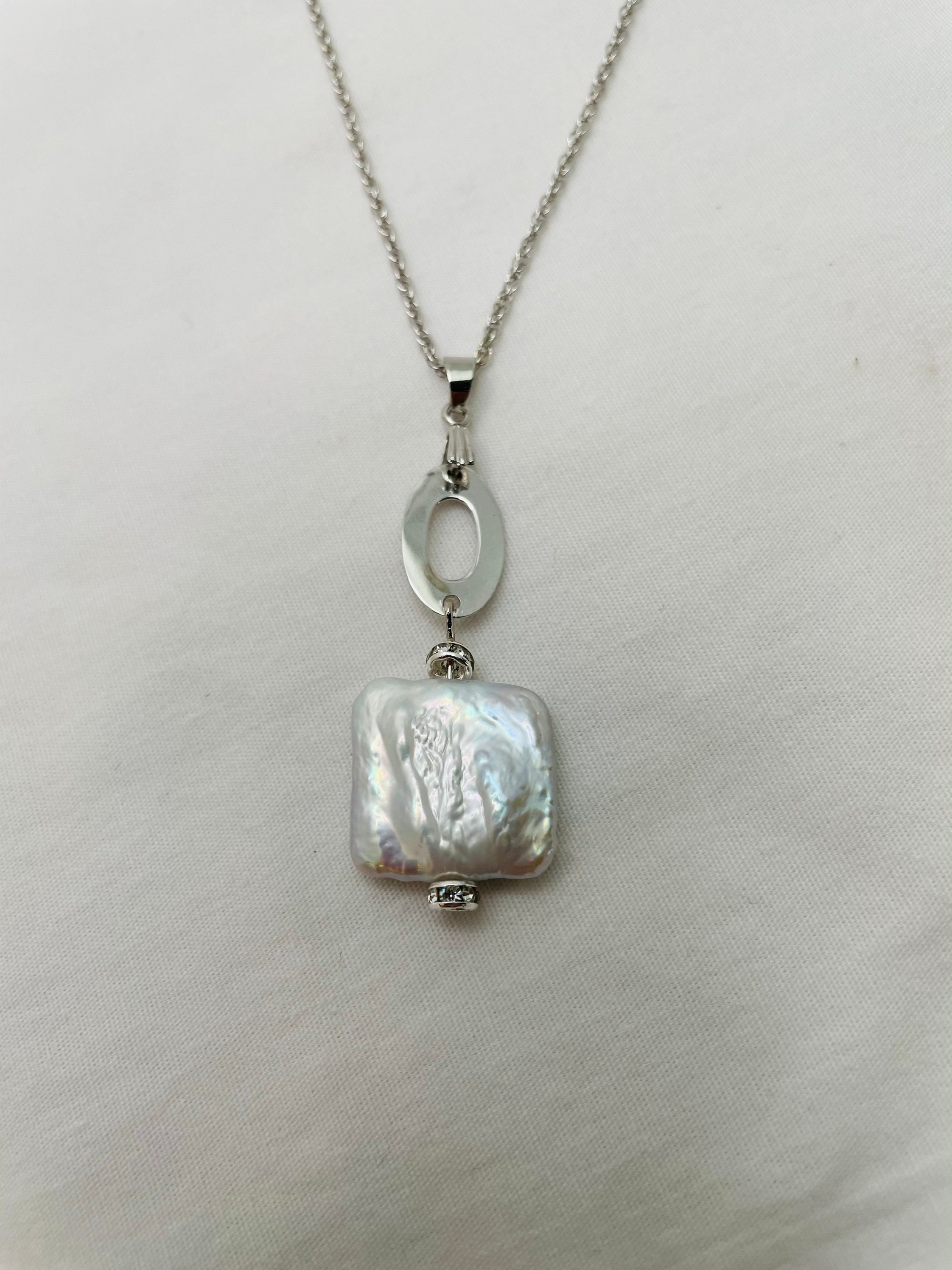 SQUARE PEARL and SILVER Necklace Freshwater Square Pearl and Etsy.de