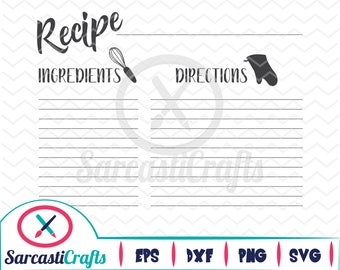 Recipe Card - Kitchen Graphic - Digital download - svg - eps - png - dxf - Cricut - Cameo - Files for cutting machines