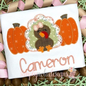 Shirt geborduurde kalkoenpompoen meisjes | T-shirt met appliqué voor meisjes | Op maat gemaakt Thanksgiving-shirt voor meisjes | Thanksgiving-dagoutfit
