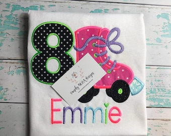 Girls 8th Birthday Roller Skate Shirt: Personalized Party Theme