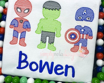 Boys Superhero Trio Birthday Shirt - Vintage Stitch Superhero Tee