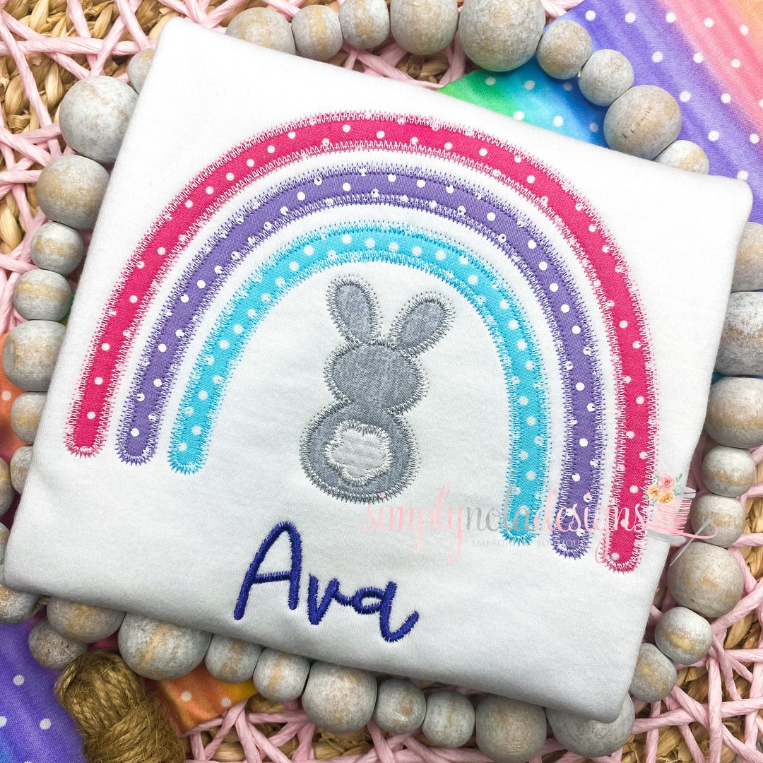 Girls Easter Outfit, Girls Easter Shirt, Easter Rainbow With Bunny, Easter Applique Shirt, Girls