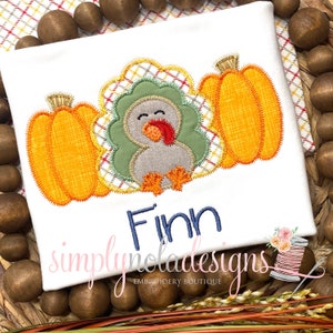 Boys Embroidered Turkey Pumpkins Shirt | Turkey Boy Applique Shirt | Custom Boys Thanksgiving Applique Shirt | Thanksgiving Day Outfit