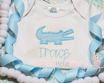 Seersucker Alligator Baby Boy Shirt: Personalized Louisiana Applique