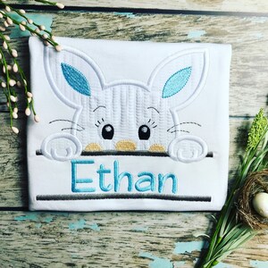 Bunny Applique Shirt for Boys | Peeker Bunny Shirt for Boys | Easter Bunny Shirt | Easter Embroidered Shirt | Personalized Easter Shirt