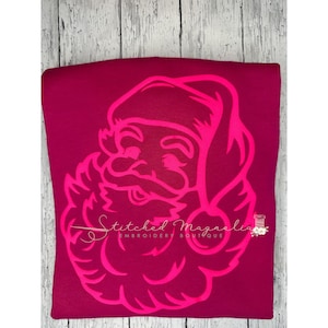 Santa Puff Sweatshirt | Neon Pink Puff Vinyl | Unisex Adult & Youth Christmas Sweatshirt