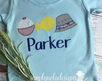 Camiseta de pesca personalizada para niño: Conjunto de cumpleaños con tres bordados