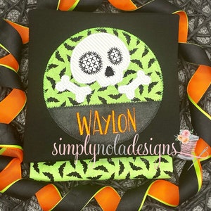 Personalized Skull and bones Applique Shirt | Skull and Bones Halloween Shirt | Skeleton Boy Skull and Bones Halloween Shirt | Spooky Shirt
