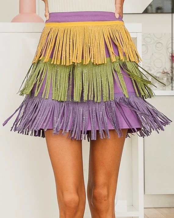 Mardi Gras Rhinestone Fringe Skirt, Fringed Rhinestone Skirt, Mardi Gras  Skirt, Skirt, Fringe