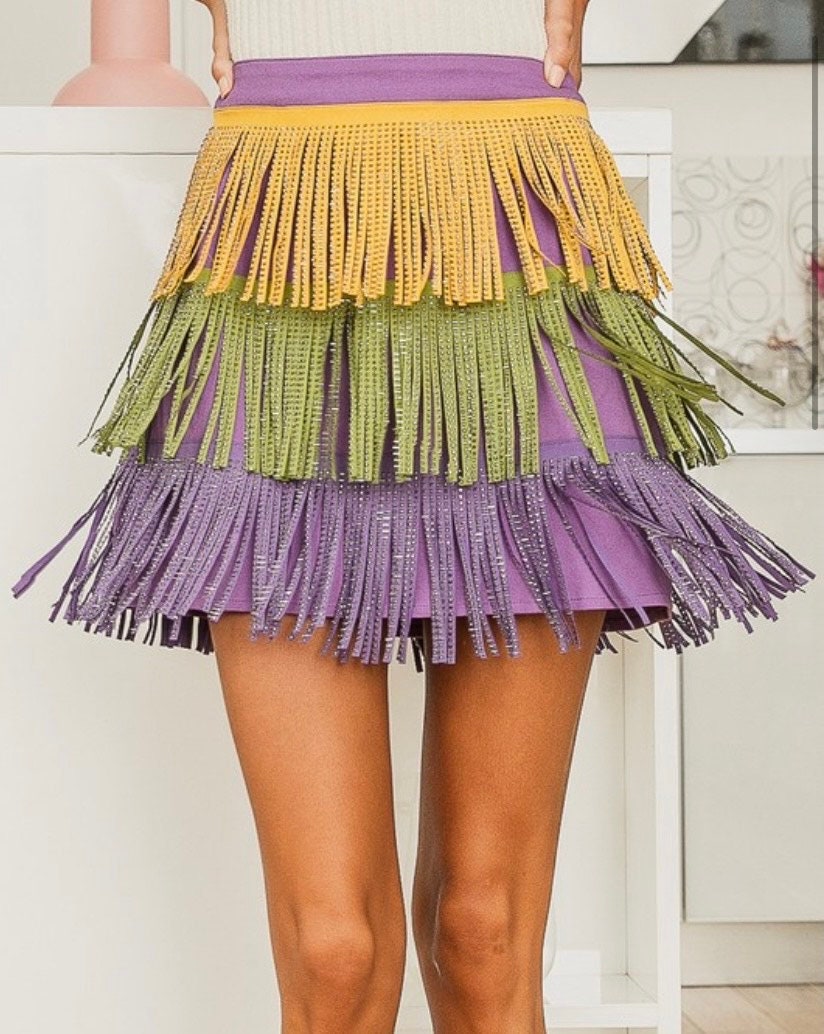 Crystal rhinestone top fringe skirt