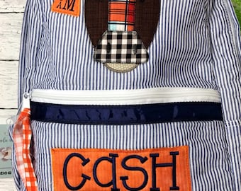 Sac à dos en seersucker personnalisé : appliqué cowboy brodé, taille réelle