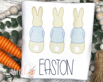 Camisa bordada de conejo de Pascua para niño: Trío de cola de algodón, personalizada