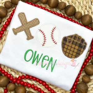 Boys Baseball Bat Glove and Ball Applique Shirt | Boys Applique Trio Baseball Shirt | Personalized Baseball Shirt | Baseball Brother Shirt
