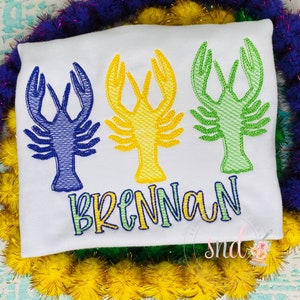 Crawfish Trio Mardi Gras Embroidery Shirt | Mardi Gras Embroidered Shirt | Toddler Embroidery Shirt | Toddler Crawfish Shirt | Crawfish Tee