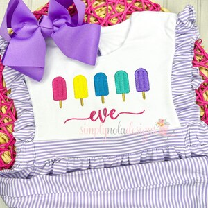 Girls Embroidered Popsicles Striped Ruffle Sun Bubble | Stripped Sun Bubble for Girls | Custom Stripped Baby Sun Bubble | Summer Outfit