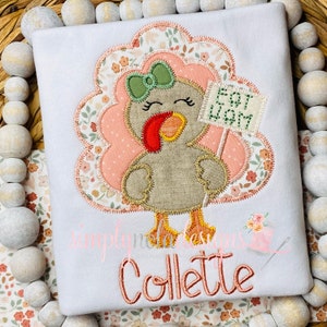 T-shirt met geborduurd kalkoen meisjes | Shirt met appliqué voor meisjes met kalkoen | Op maat gemaakt Thanksgiving-shirt voor meisjes | Opslokken | Thanksgiving-dagoutfit