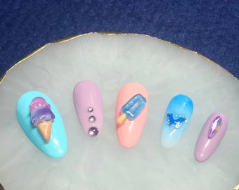 Ice cream treats | Summer nails | Press on nails | 3D nail art