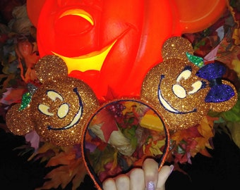 Halloween Mickey & Minnie (Glow in the Dark) Glitter Mouse Ears !!!