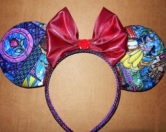 Beauty And The Beast Hand Painted And Glitter Embelished Mouse Ears !!!