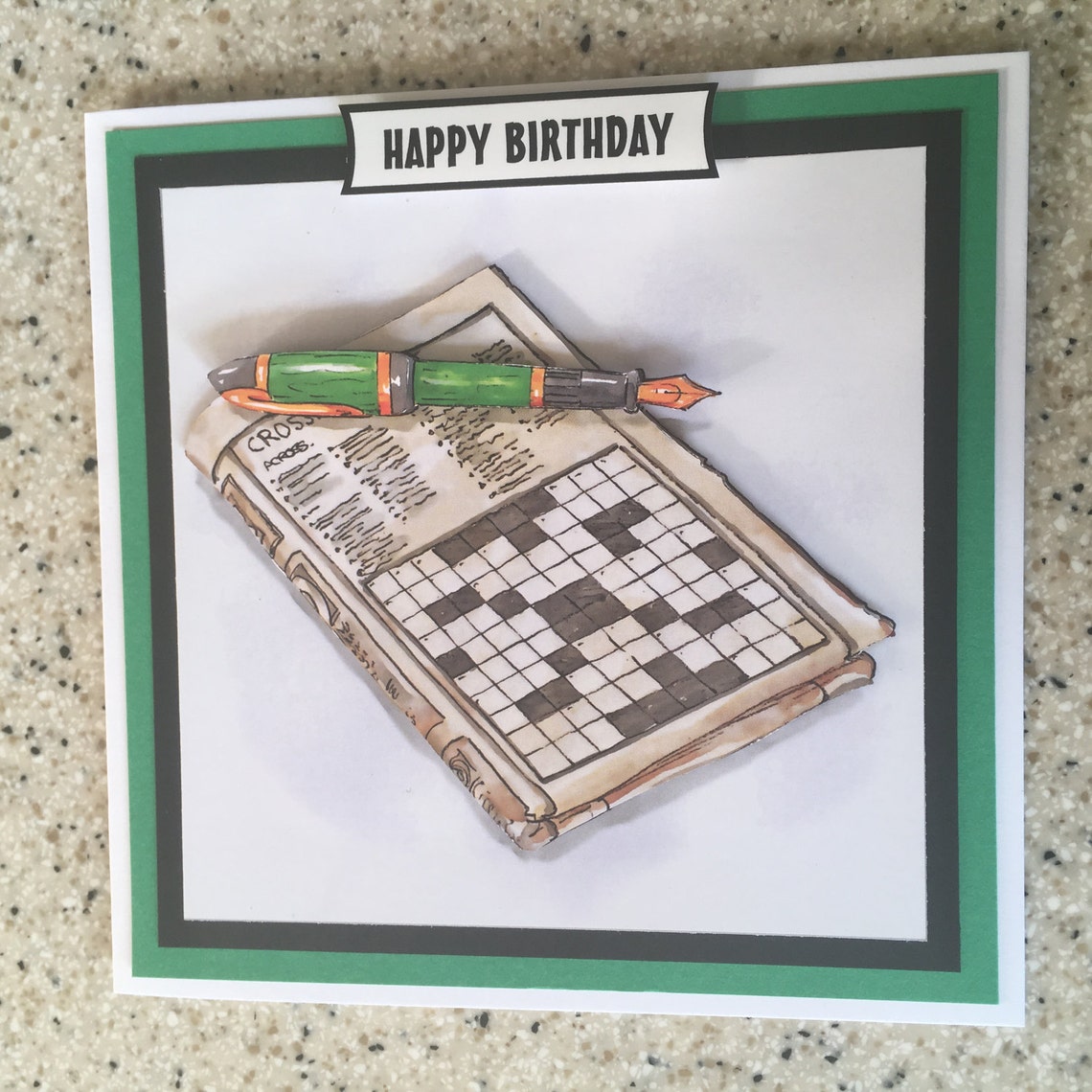 Handmade Happy Birthday 3D Decoupage Crossword Puzzle Card Etsy