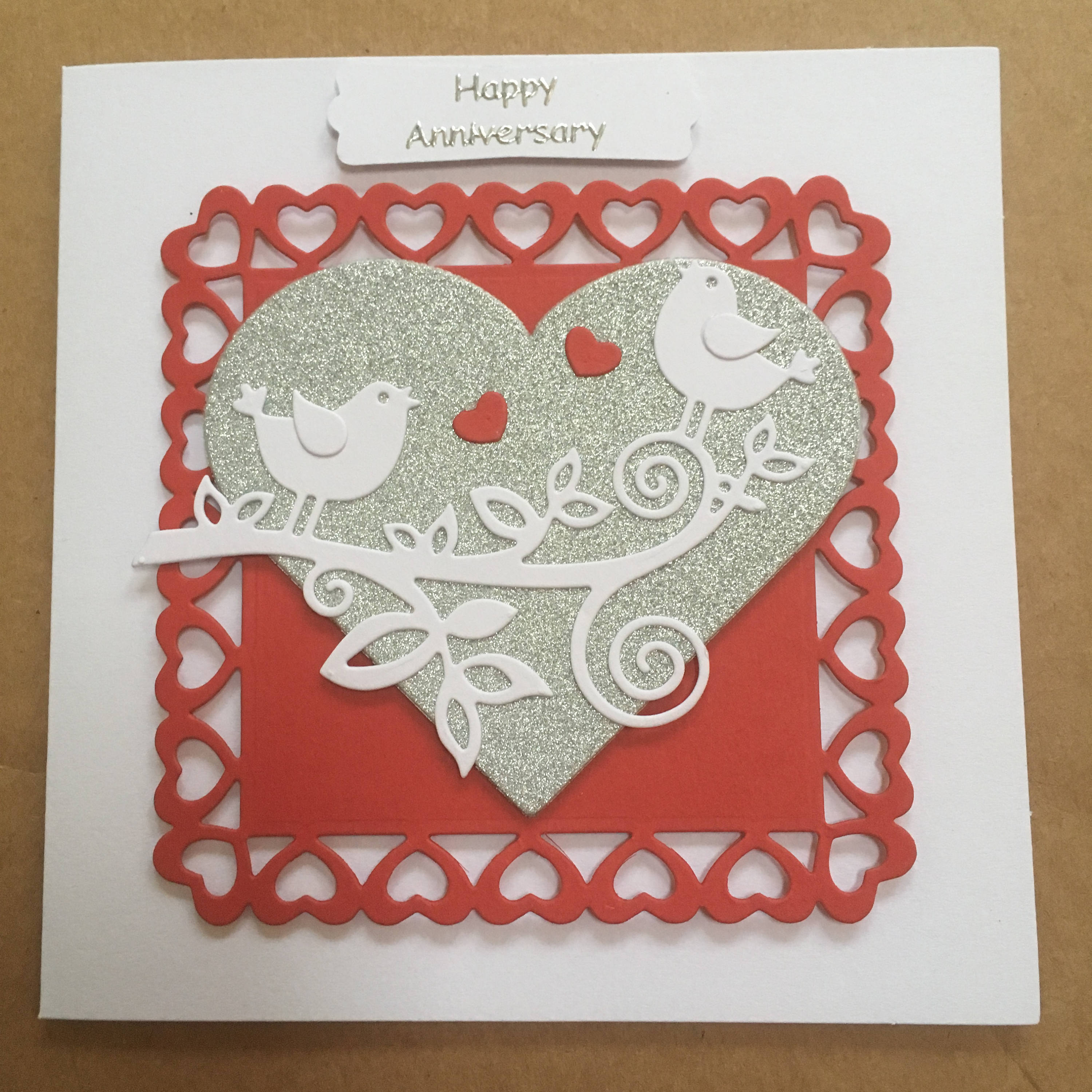 Handmade Happy Wedding Anniversary Card Love Birds Couple on a