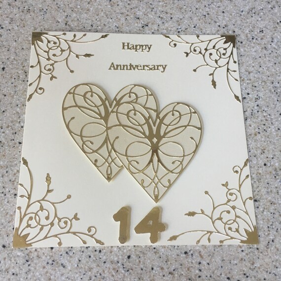 Handmade Ivory Wedding Anniversary Card Happy 14th Wedding Etsy