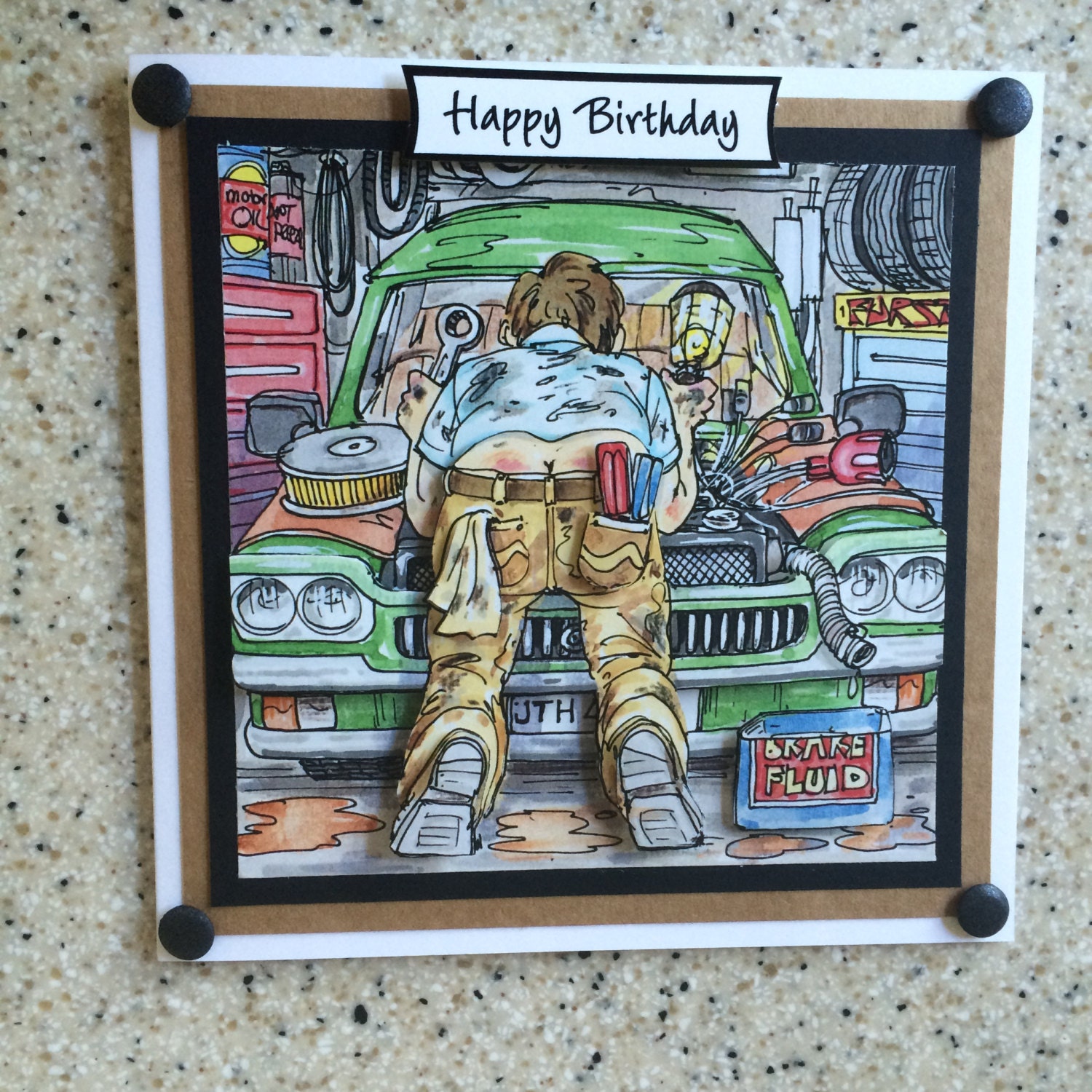 Handmade Happy Birthday 3D decoupage car mechanic card Etsy