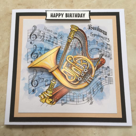 Handmade Happy Birthday 3D decoupage french horn brass harp Etsy